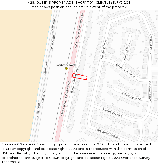 428, QUEENS PROMENADE, THORNTON-CLEVELEYS, FY5 1QT: Location map and indicative extent of plot