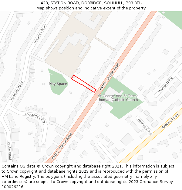 428, STATION ROAD, DORRIDGE, SOLIHULL, B93 8EU: Location map and indicative extent of plot