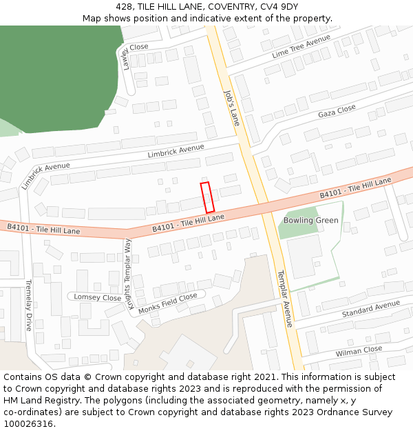 428, TILE HILL LANE, COVENTRY, CV4 9DY: Location map and indicative extent of plot