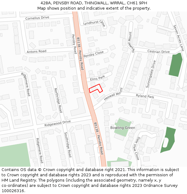 428A, PENSBY ROAD, THINGWALL, WIRRAL, CH61 9PH: Location map and indicative extent of plot