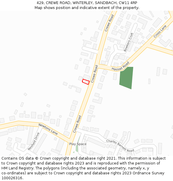 429, CREWE ROAD, WINTERLEY, SANDBACH, CW11 4RP: Location map and indicative extent of plot