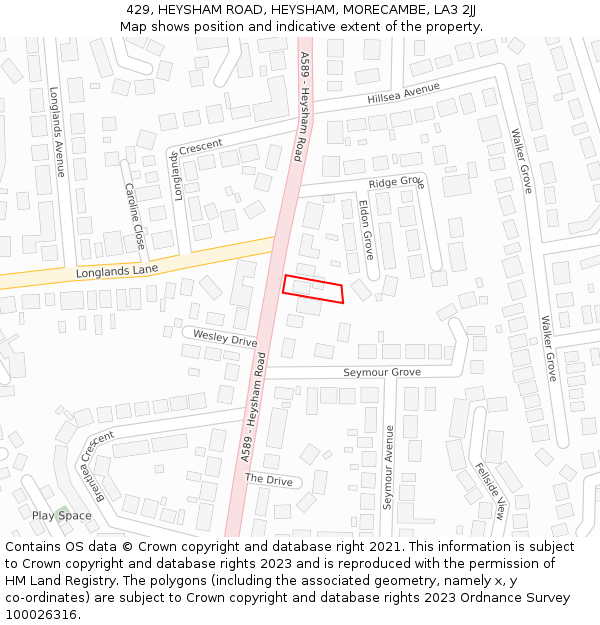 429, HEYSHAM ROAD, HEYSHAM, MORECAMBE, LA3 2JJ: Location map and indicative extent of plot