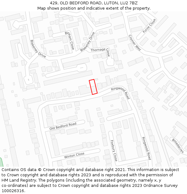 429, OLD BEDFORD ROAD, LUTON, LU2 7BZ: Location map and indicative extent of plot