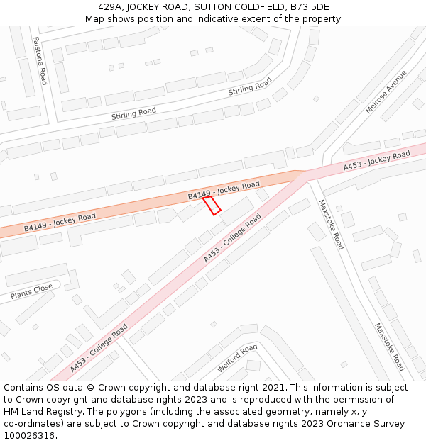429A, JOCKEY ROAD, SUTTON COLDFIELD, B73 5DE: Location map and indicative extent of plot