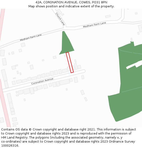 42A, CORONATION AVENUE, COWES, PO31 8PN: Location map and indicative extent of plot