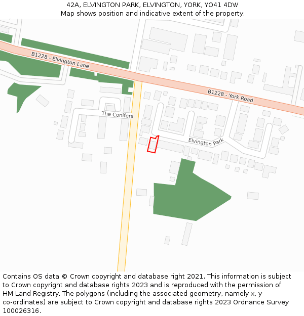 42A, ELVINGTON PARK, ELVINGTON, YORK, YO41 4DW: Location map and indicative extent of plot