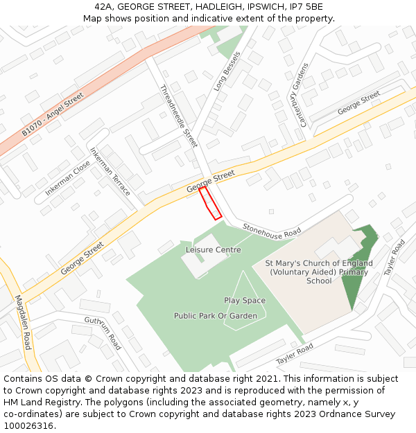 42A, GEORGE STREET, HADLEIGH, IPSWICH, IP7 5BE: Location map and indicative extent of plot