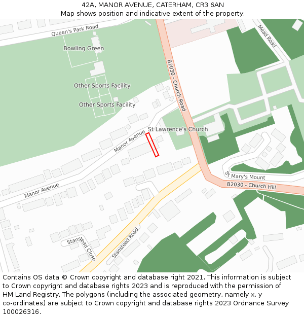 42A, MANOR AVENUE, CATERHAM, CR3 6AN: Location map and indicative extent of plot