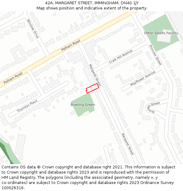 42A, MARGARET STREET, IMMINGHAM, DN40 1JY: Location map and indicative extent of plot