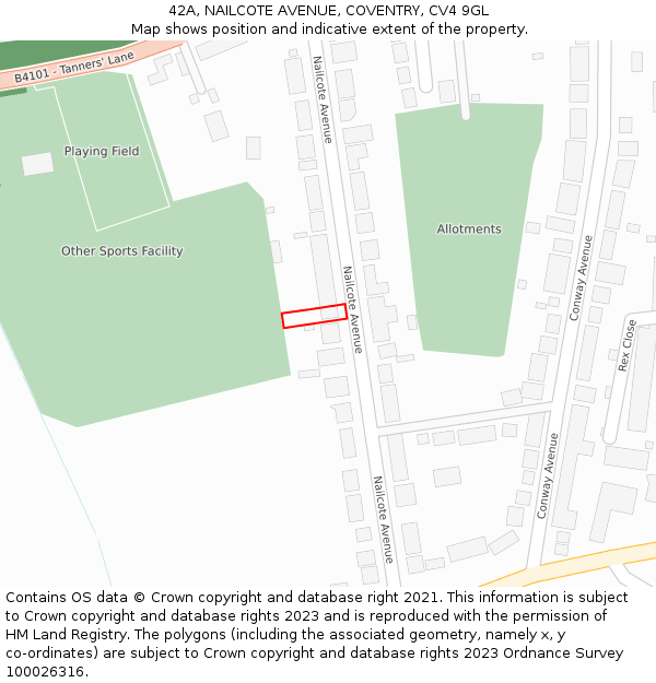 42A, NAILCOTE AVENUE, COVENTRY, CV4 9GL: Location map and indicative extent of plot