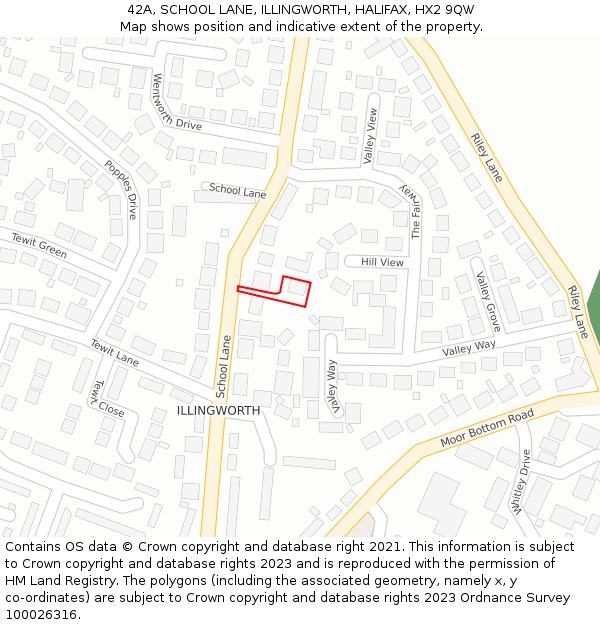 42A, SCHOOL LANE, ILLINGWORTH, HALIFAX, HX2 9QW: Location map and indicative extent of plot