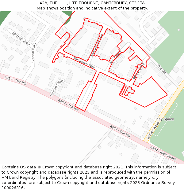 42A, THE HILL, LITTLEBOURNE, CANTERBURY, CT3 1TA: Location map and indicative extent of plot