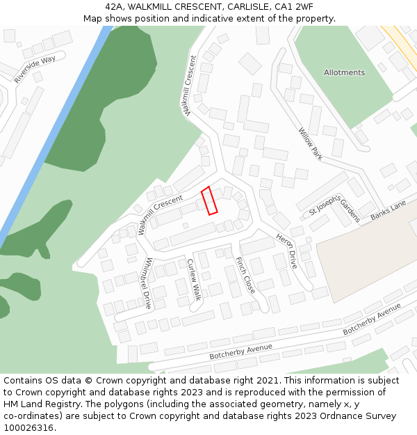 42A, WALKMILL CRESCENT, CARLISLE, CA1 2WF: Location map and indicative extent of plot