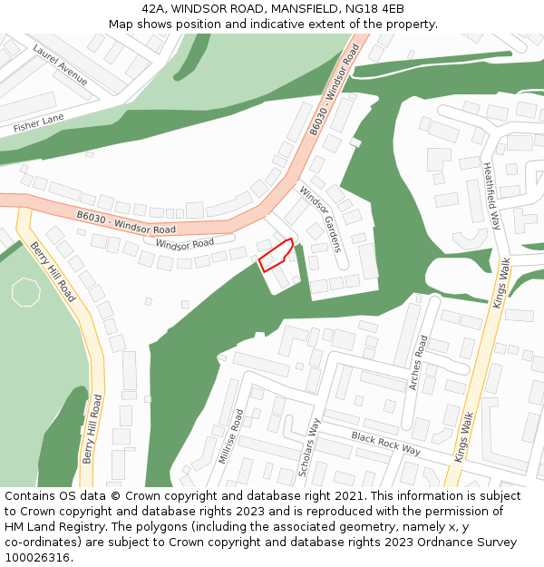 42A, WINDSOR ROAD, MANSFIELD, NG18 4EB: Location map and indicative extent of plot