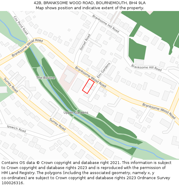 42B, BRANKSOME WOOD ROAD, BOURNEMOUTH, BH4 9LA: Location map and indicative extent of plot