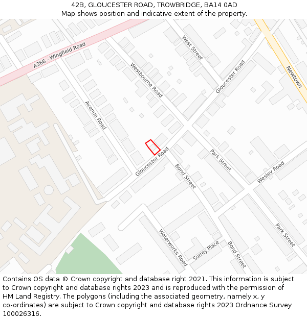 42B, GLOUCESTER ROAD, TROWBRIDGE, BA14 0AD: Location map and indicative extent of plot