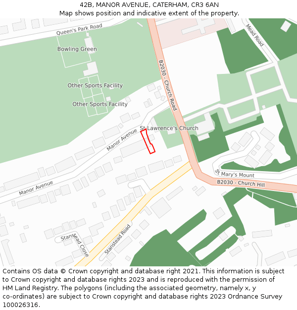 42B, MANOR AVENUE, CATERHAM, CR3 6AN: Location map and indicative extent of plot