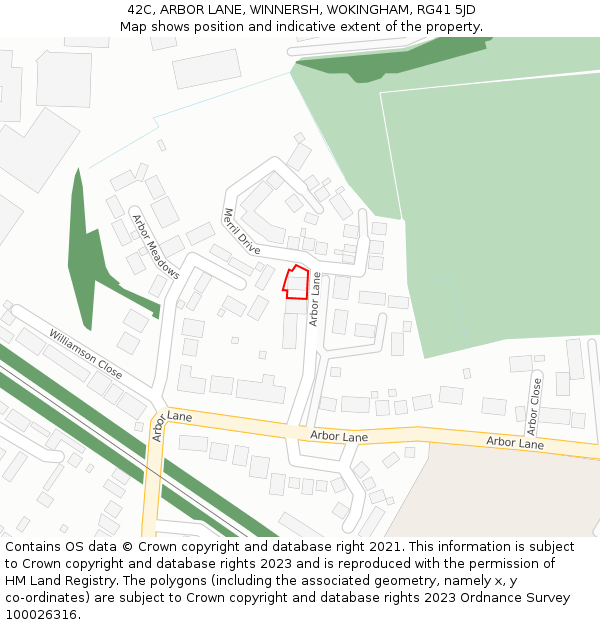 42C, ARBOR LANE, WINNERSH, WOKINGHAM, RG41 5JD: Location map and indicative extent of plot