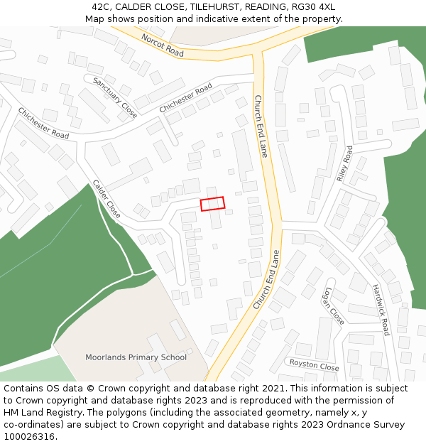 42C, CALDER CLOSE, TILEHURST, READING, RG30 4XL: Location map and indicative extent of plot