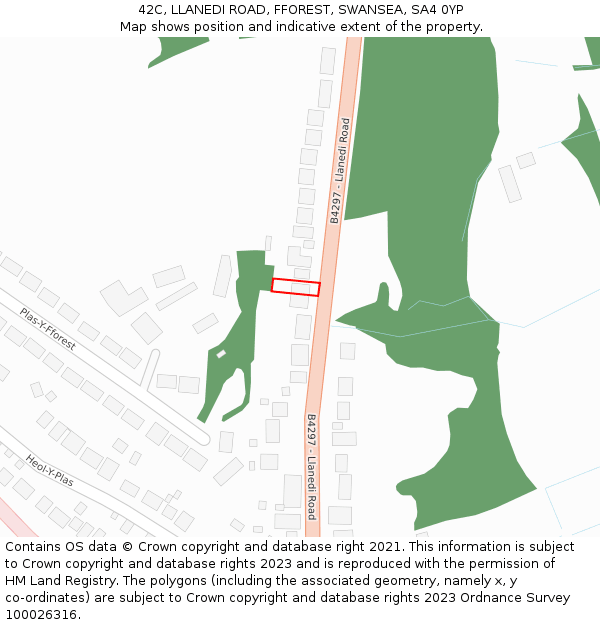 42C, LLANEDI ROAD, FFOREST, SWANSEA, SA4 0YP: Location map and indicative extent of plot