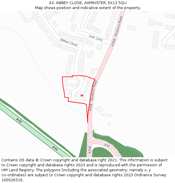 43, ABBEY CLOSE, AXMINSTER, EX13 5QU: Location map and indicative extent of plot