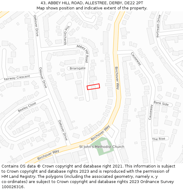 43, ABBEY HILL ROAD, ALLESTREE, DERBY, DE22 2PT: Location map and indicative extent of plot