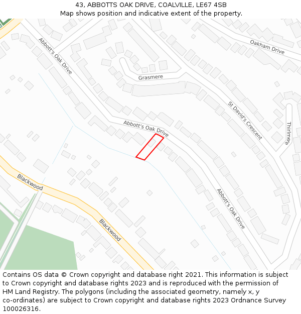 43, ABBOTTS OAK DRIVE, COALVILLE, LE67 4SB: Location map and indicative extent of plot