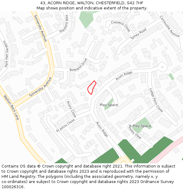 43, ACORN RIDGE, WALTON, CHESTERFIELD, S42 7HF: Location map and indicative extent of plot