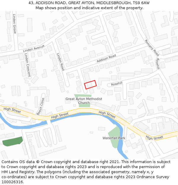 43, ADDISON ROAD, GREAT AYTON, MIDDLESBROUGH, TS9 6AW: Location map and indicative extent of plot