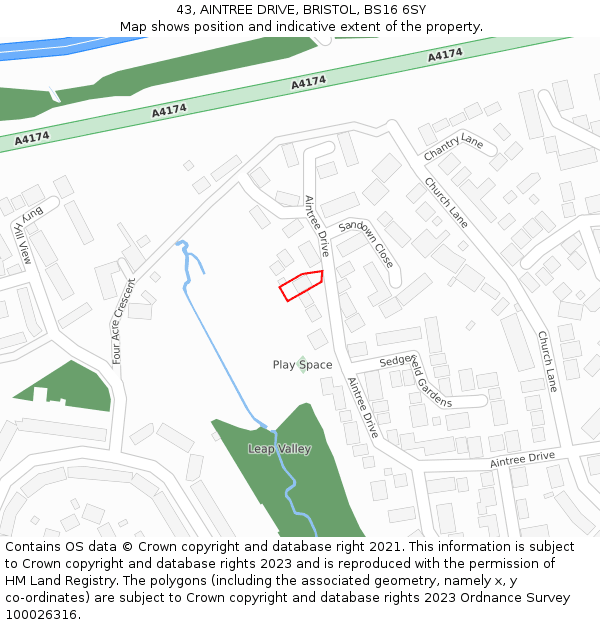 43, AINTREE DRIVE, BRISTOL, BS16 6SY: Location map and indicative extent of plot