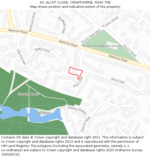 43, ALCOT CLOSE, CROWTHORNE, RG45 7NE: Location map and indicative extent of plot