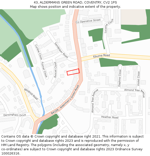 43, ALDERMANS GREEN ROAD, COVENTRY, CV2 1PS: Location map and indicative extent of plot