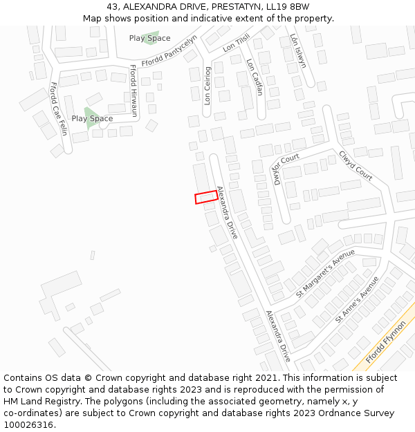 43, ALEXANDRA DRIVE, PRESTATYN, LL19 8BW: Location map and indicative extent of plot