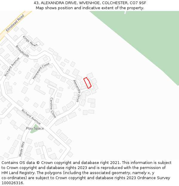 43, ALEXANDRA DRIVE, WIVENHOE, COLCHESTER, CO7 9SF: Location map and indicative extent of plot