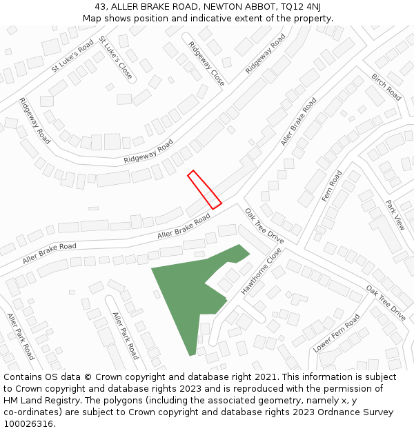 43, ALLER BRAKE ROAD, NEWTON ABBOT, TQ12 4NJ: Location map and indicative extent of plot