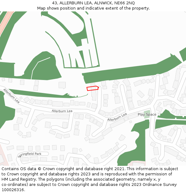 43, ALLERBURN LEA, ALNWICK, NE66 2NQ: Location map and indicative extent of plot