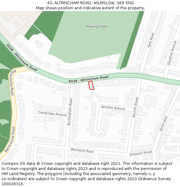 43, ALTRINCHAM ROAD, WILMSLOW, SK9 5NG: Location map and indicative extent of plot