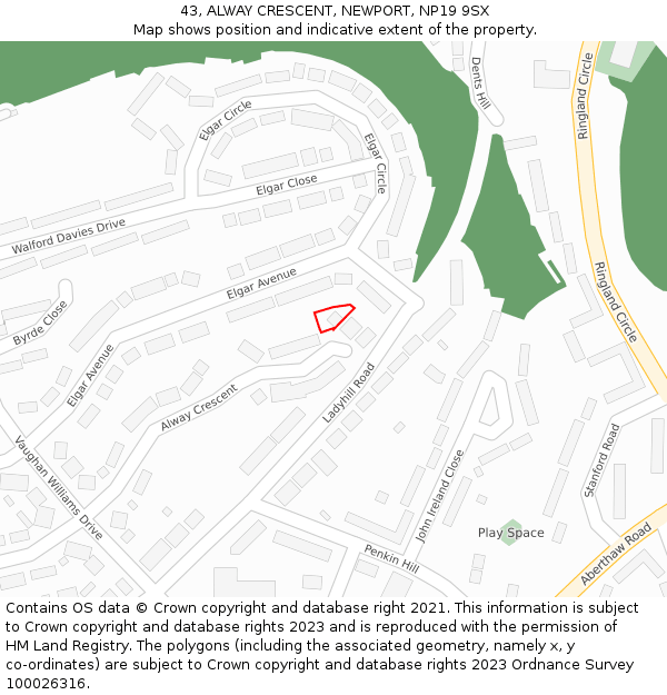 43, ALWAY CRESCENT, NEWPORT, NP19 9SX: Location map and indicative extent of plot