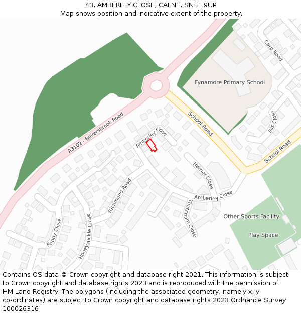 43, AMBERLEY CLOSE, CALNE, SN11 9UP: Location map and indicative extent of plot