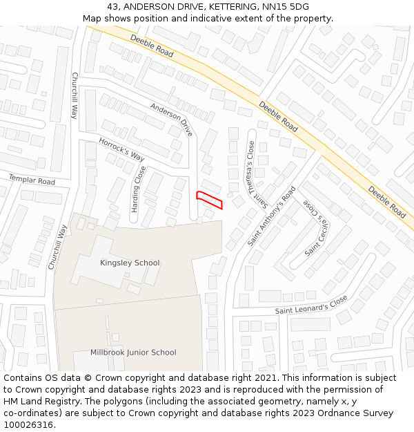 43, ANDERSON DRIVE, KETTERING, NN15 5DG: Location map and indicative extent of plot