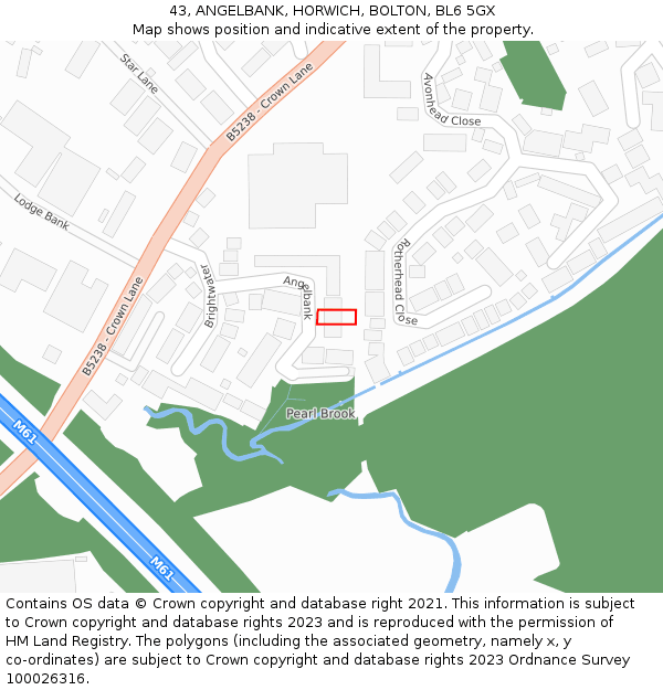 43, ANGELBANK, HORWICH, BOLTON, BL6 5GX: Location map and indicative extent of plot