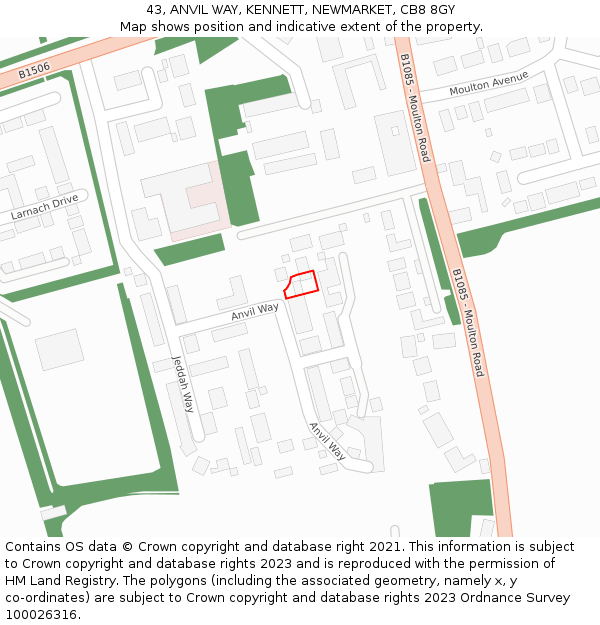 43, ANVIL WAY, KENNETT, NEWMARKET, CB8 8GY: Location map and indicative extent of plot