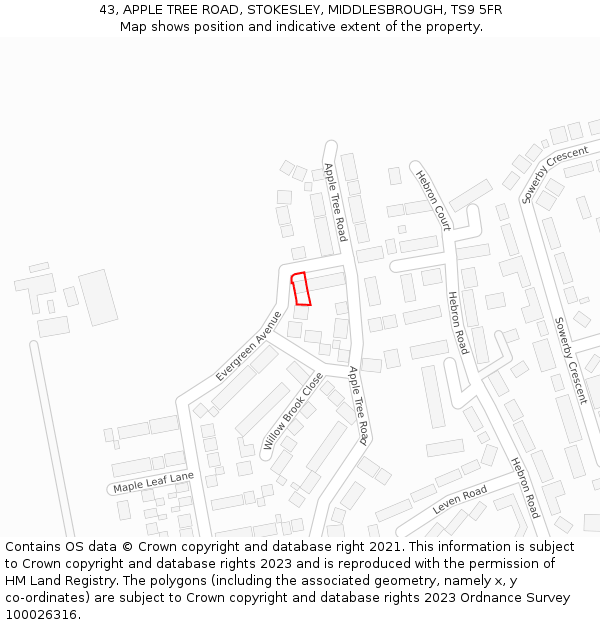 43, APPLE TREE ROAD, STOKESLEY, MIDDLESBROUGH, TS9 5FR: Location map and indicative extent of plot