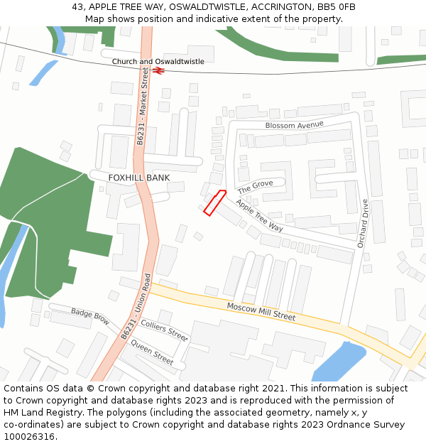 43, APPLE TREE WAY, OSWALDTWISTLE, ACCRINGTON, BB5 0FB: Location map and indicative extent of plot