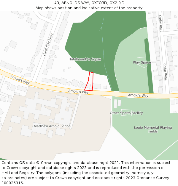 43, ARNOLDS WAY, OXFORD, OX2 9JD: Location map and indicative extent of plot