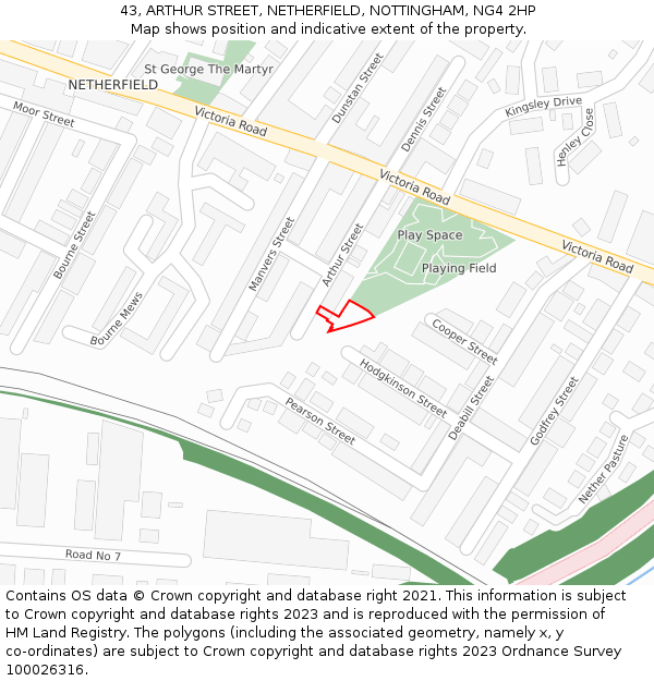 43, ARTHUR STREET, NETHERFIELD, NOTTINGHAM, NG4 2HP: Location map and indicative extent of plot