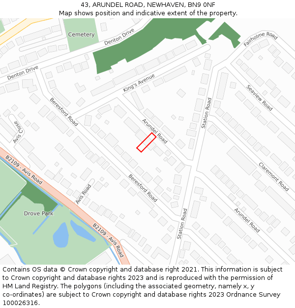 43, ARUNDEL ROAD, NEWHAVEN, BN9 0NF: Location map and indicative extent of plot