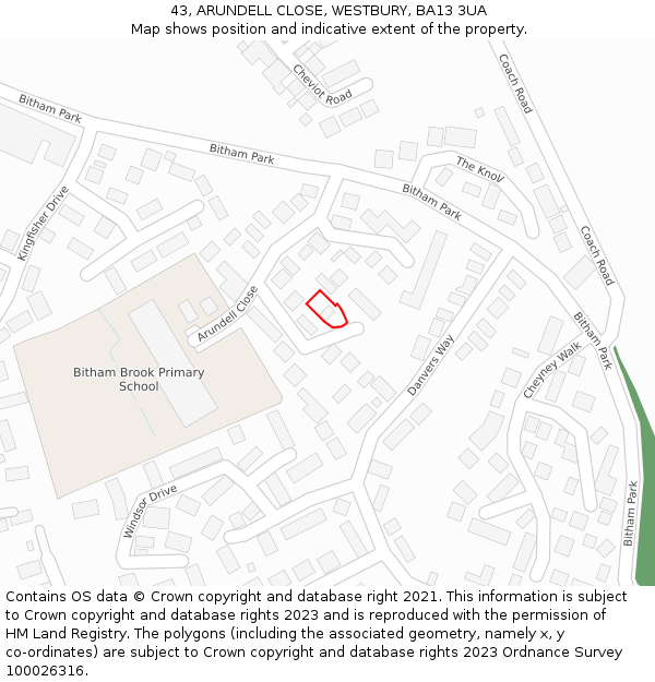 43, ARUNDELL CLOSE, WESTBURY, BA13 3UA: Location map and indicative extent of plot