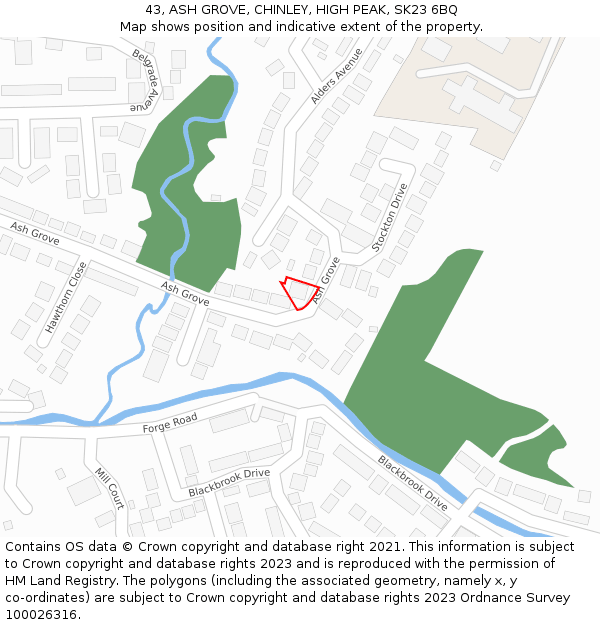 43, ASH GROVE, CHINLEY, HIGH PEAK, SK23 6BQ: Location map and indicative extent of plot
