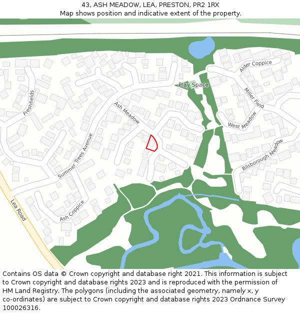 43, ASH MEADOW, LEA, PRESTON, PR2 1RX: Location map and indicative extent of plot